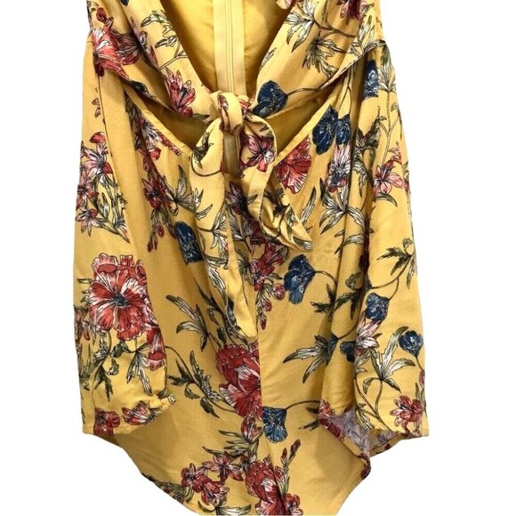 Lush  Women's Yellow Floral Beachy Romper w/ Cutouts Double Tie Front Size Small - Picture 5 of 12